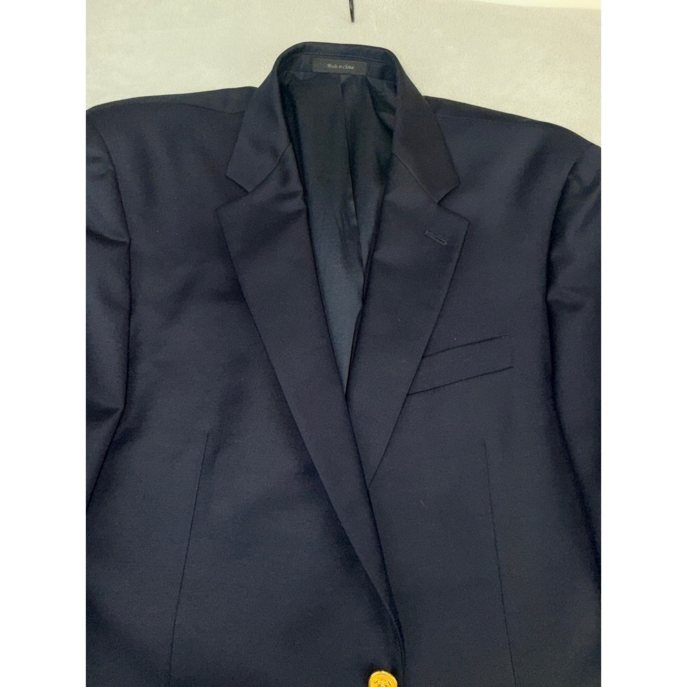 Lauren Ralph Lauren Mens 42L Navy Blue 100% Wool Gold Button Blazer Sport Coat